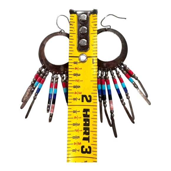 Vtg Sterling Multi Gemstone Southwestern Drop Dangle Earrings Turquoise Coral - Picture 5 of 7